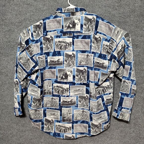 Avirex USA Naval Hawaiian Shirt Mens 2XL Blue Military Postcard AOP VTG 90s Y2K - Picture 8 of 13